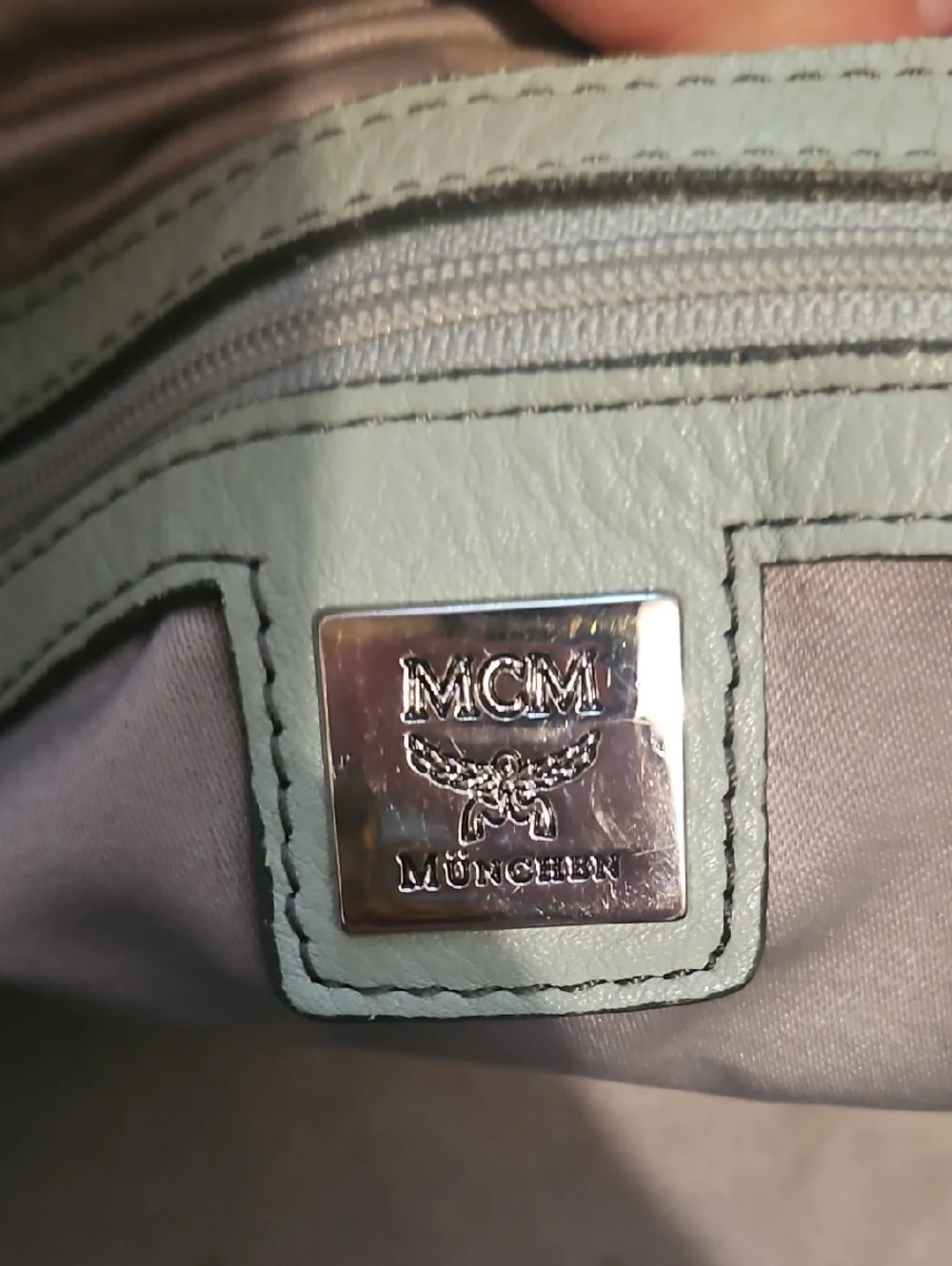 Authentic MCM Worldwide Tassel Leather Tote Shoulder Bag‎ in Light Sage Green